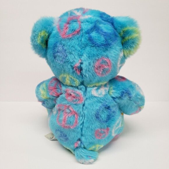 Build a Bear 14" Peace Signs Seated Light Blue Pink Bear Stuffed Animal Plush - Picture 2 of 5